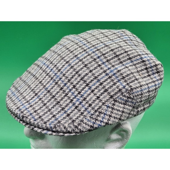 Barbour Hat Gray Blue Plaid Tweed Wool Blend Newsboy Flat Cap Size 7 3/8 - Picture 2 of 13